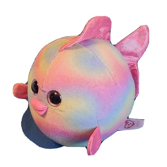 Ty 2014 Beanie Ballz Rainbow Pastel Tie Dye  Fish Retired Approx 5" - Picture 2 of 14